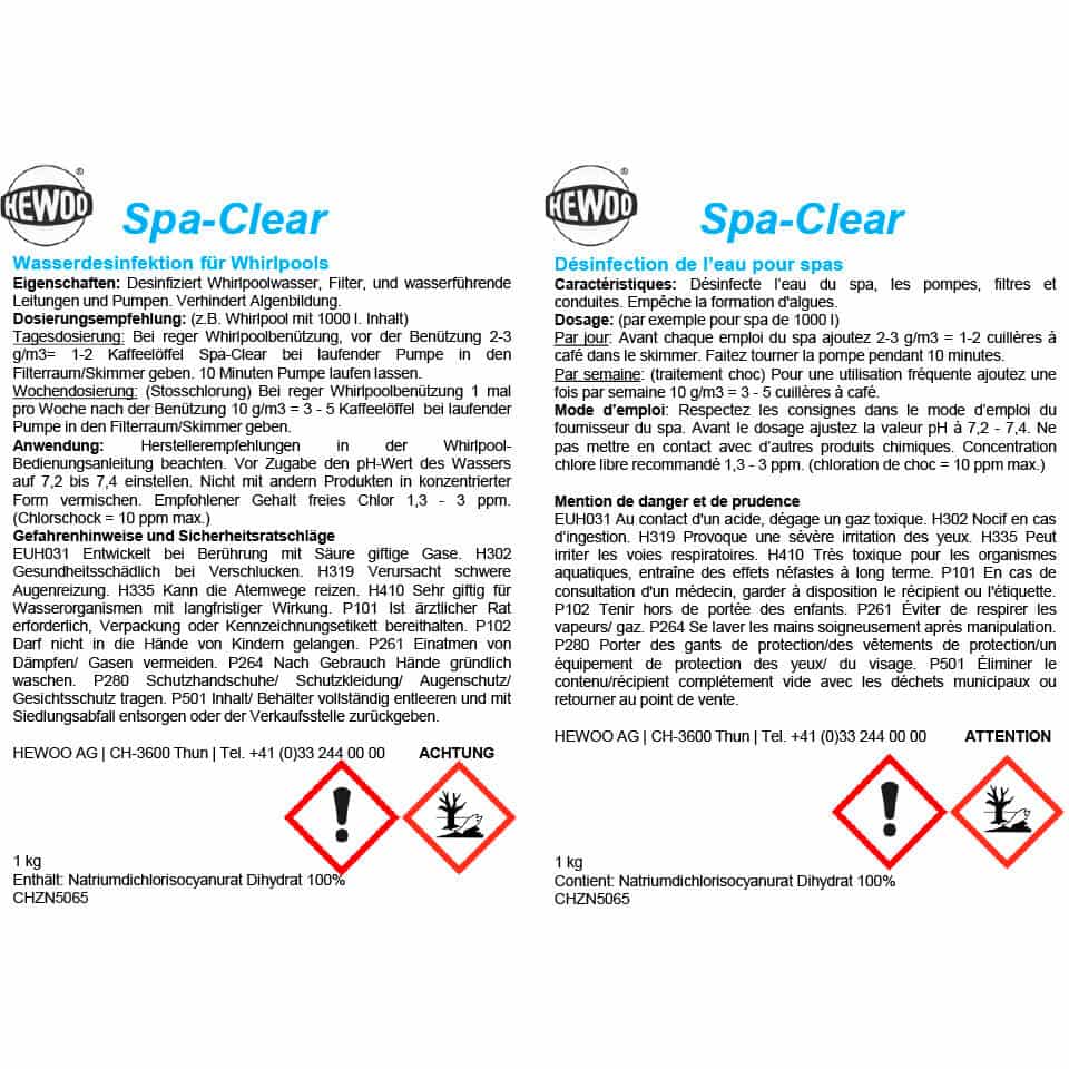 Désinfection de l'eau Spa-Clear (à base de chlore)